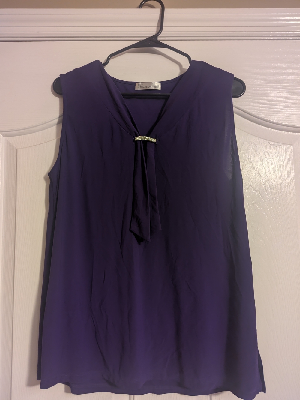89th & Madison Purple Sleeveless Tie-Neck Camisole with Rhinestone Accent
